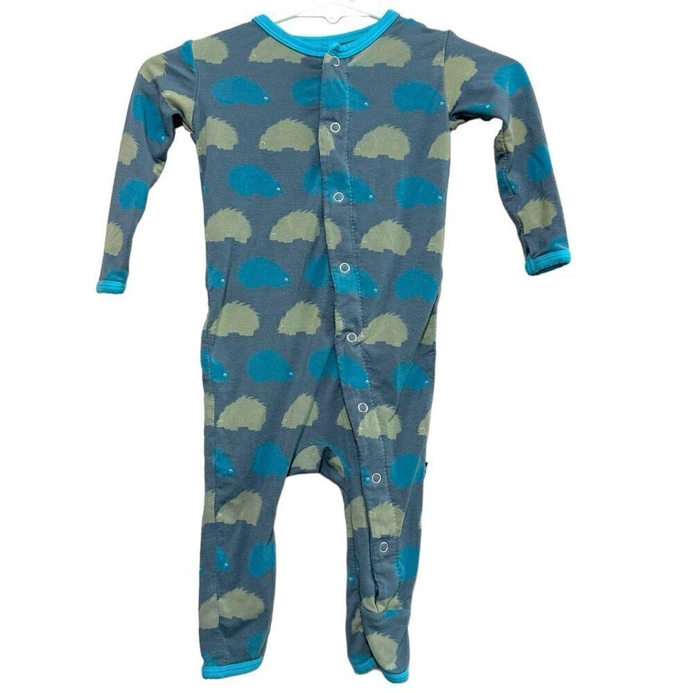 Kickee Pants Bamboo Fitted Coveralls Size 3-6‎ Months Dusty Sky Porcupine